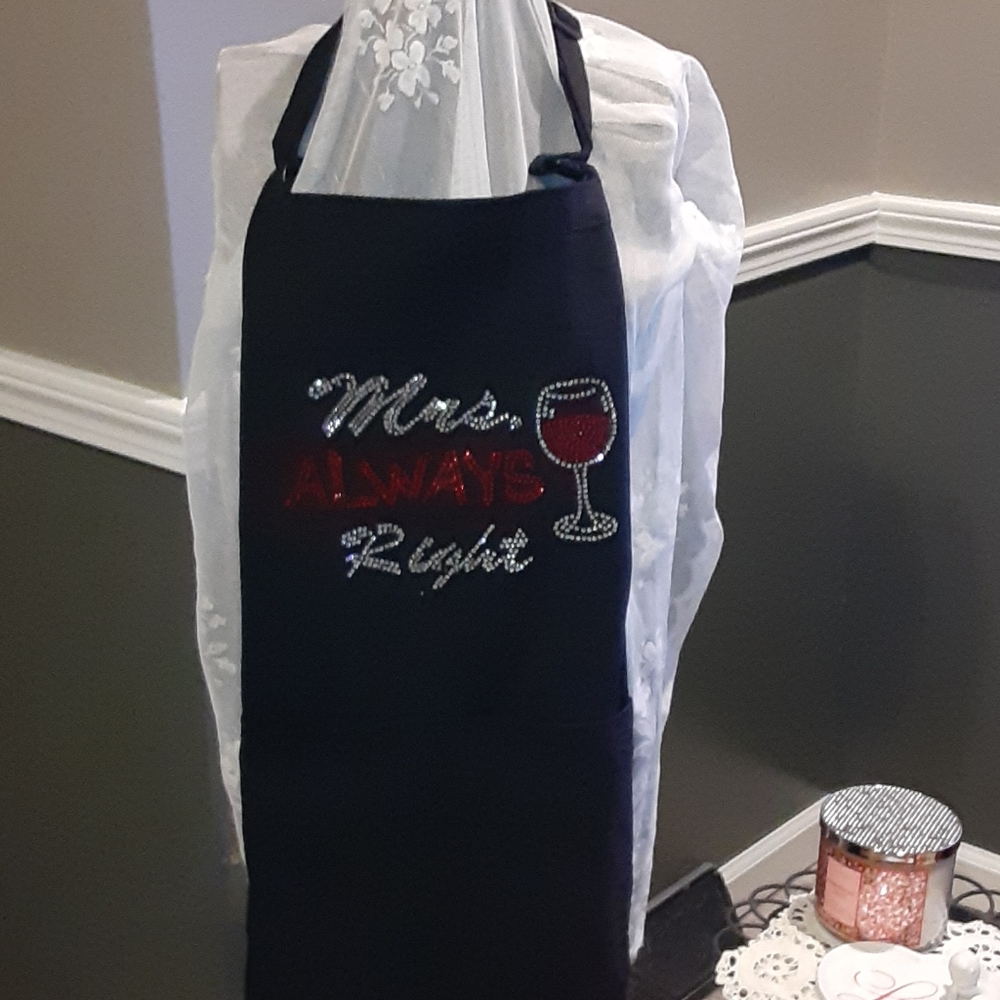 Always Mrs Right wing glass bling new apron